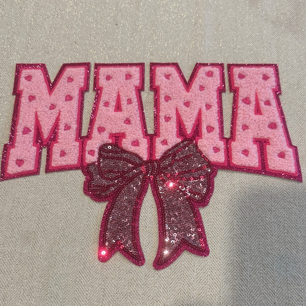 Pink Glitter 'MAMA' Patch with Bow